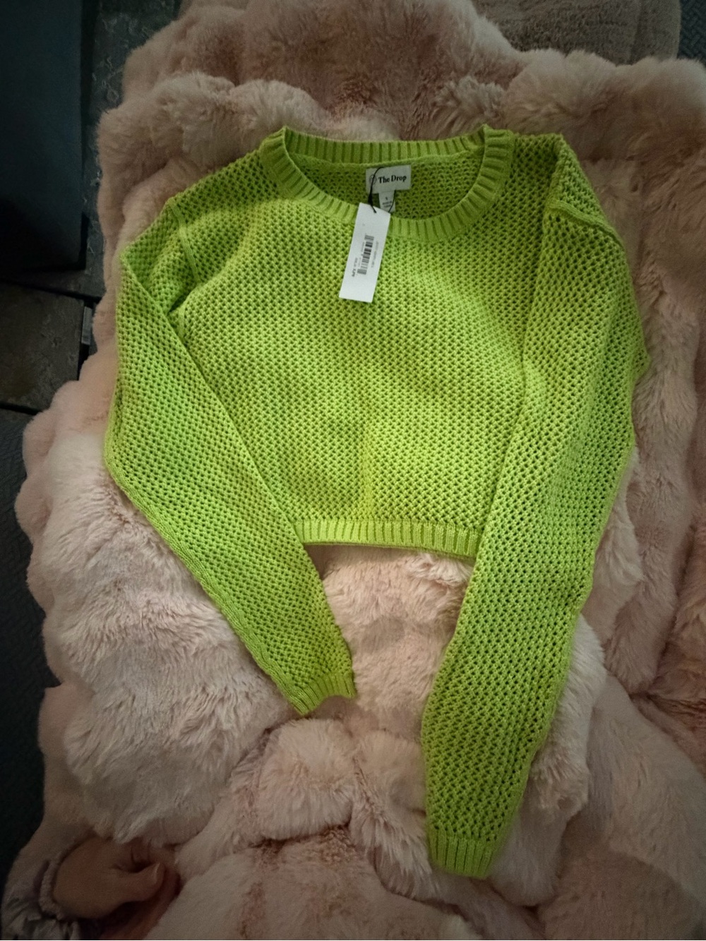 The Drop Women's Lime Green Cropped Knit Sweater